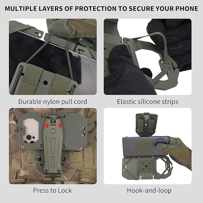 Tactical Gear Plate Carrier Vest Accessories 90° Rotating MOLLE Phone Holder for 4.7-7.8 Screens Foldable Tactical Phone Chest Mount Holder for Police &amp Airsoft Gear