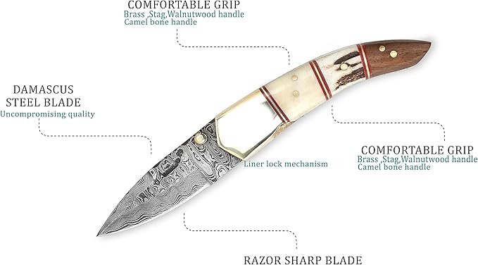 Perkin - Handmade Damascus Pocket Knife - Beautiful Folding Knife