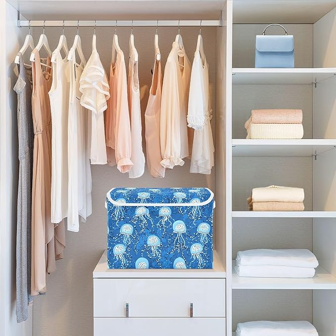 Storage Cube with Lid Octopus Blue Print 16.5×12.6×11.8 IN 1 Pack Collapsible Large Capacity Foldable Storage Basket Bin Organizer