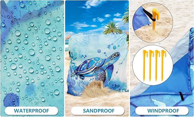 Beach Blanket Waterproof Sandproof Beach Mat 79 X 83/10'x9'for 2-8 Adults Quick Drying Outdoor Picnic Mat Beach Accessories for Travel Camping Hiking