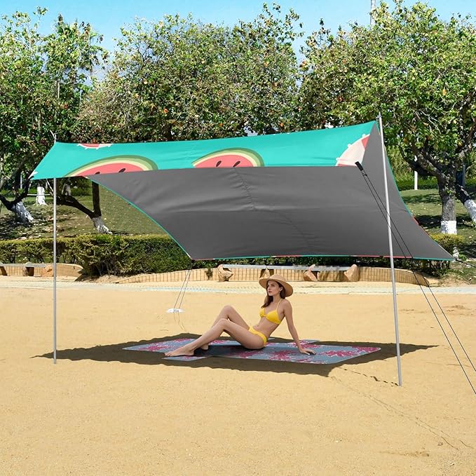 ALAZA Watermelon Swimming Ring Pattern Beach Tent Sun Shelter Portable Canopy Sunshade for Outdoor Camping Picnics Backyard Fun 10x9 ft