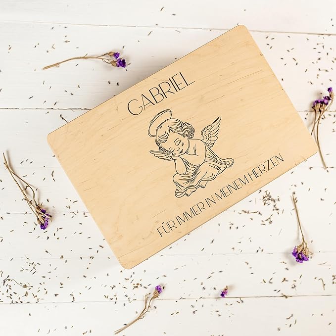 Creative Deco Personalized Wooden Storage Box Baby Loss Box | 11.8x7.87x5.51in (+-0.5) | Hinged Lid Handle Engraving | Unpainted Gift Box | Rough UNSANDED Keepsake Memory Souvenir Chest