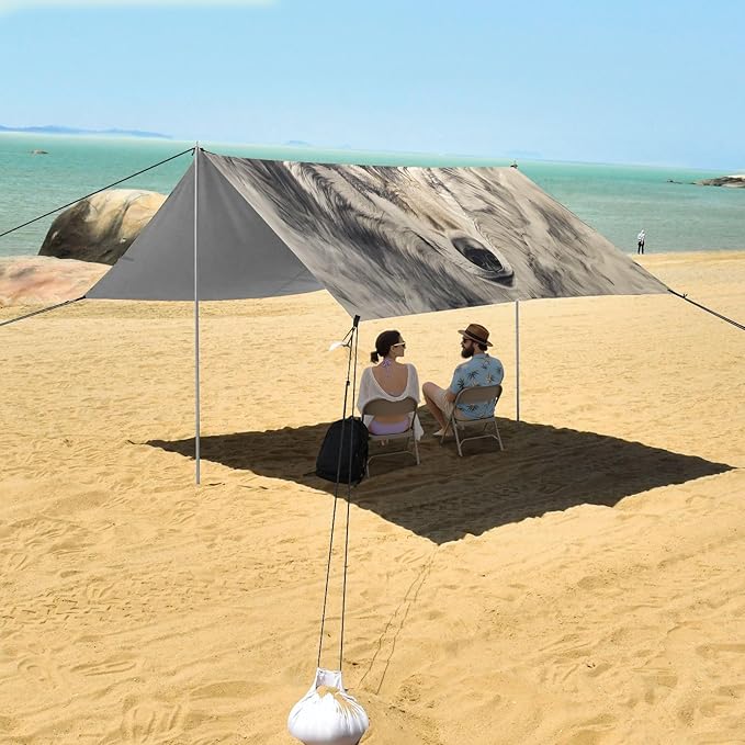 Dangerous Wolf Beach Tent Sun Shelter Set UPF50+ UV Protection 10.5 x 9.19 FT Camping Shade Canopy with Sandbags Sand Anchors Carrying Bag and Others