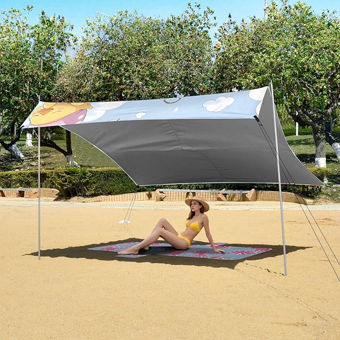 ALAZA Duck Sleeping Beach Tent Sun Shelter UPF50+ Protection Beach Shade Canopy w/ 4 Sandbags for Outdoor Camping Fishing Backyard Fun Picnic 10x9 ft