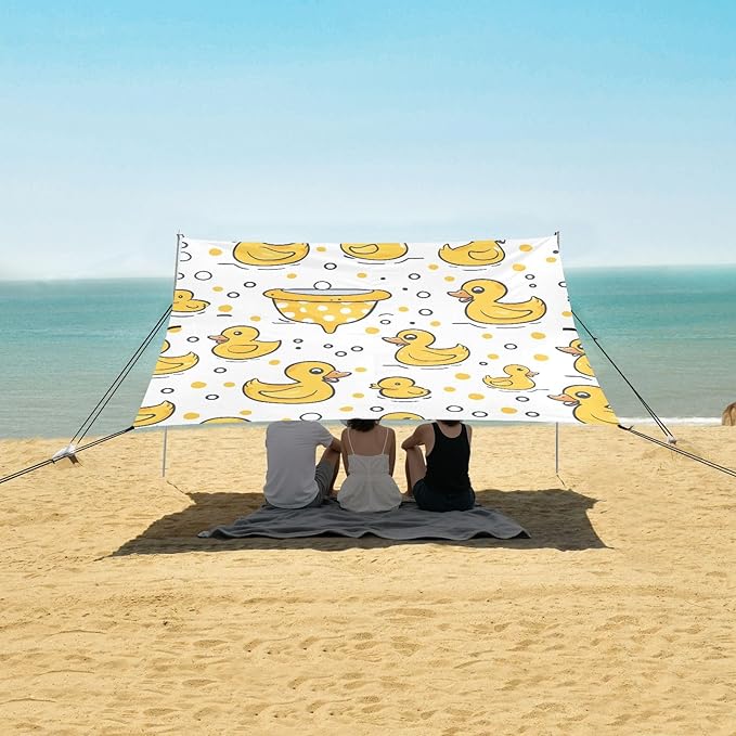 ALAZA Yellow Duck Beach Tent Sun Shelter UPF50+ Protection Beach Shade Canopy w/ 4 Sandbags for Outdoor Camping Fishing Backyard Fun Picnic 10x9 ft