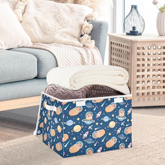 MNSRUU Containers Baskets with Lids Capybara Space Foldable Storage Bins Organizer with Lid Collapsible Storage Boxes for Home Bedroom Closet Office