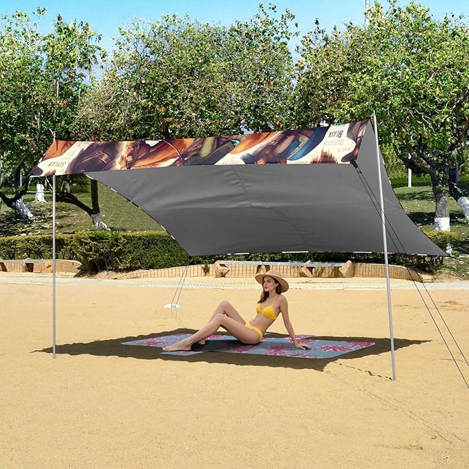 Gentle Cowboys Beach Tent Sun Shelter Set UPF50+ UV Protection 10.5 x 9.19 FT Camping Shade Canopy with Sandbags Sand Anchors Carrying Bag and Others