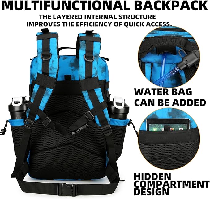 Lovelinks21 25L Tactical Backpack Military Tactical Backpack for Men and Women Small Assault Pack Outdoor Travel Hiking Camping Rucksack with Molle Webbing (Blue Water Pattern)