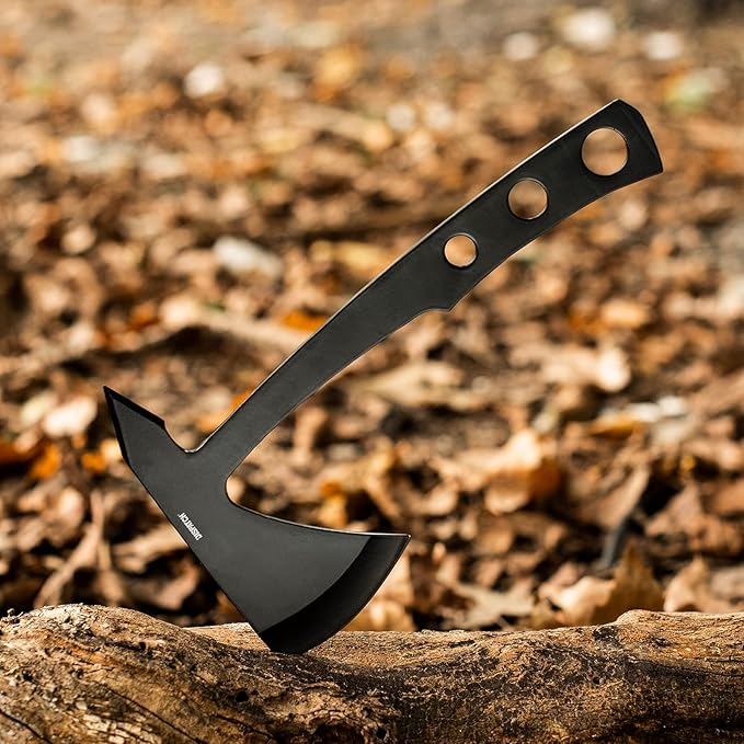 DISPATCH 10 Throwing Axe Full Tang 3Cr13 Stainless Steel Tactical Tomahawk 4mm Thick Sandblasted Blade Includes Nylon Sheath — Perfect for Axe Throwing Camping Hunting (Black)