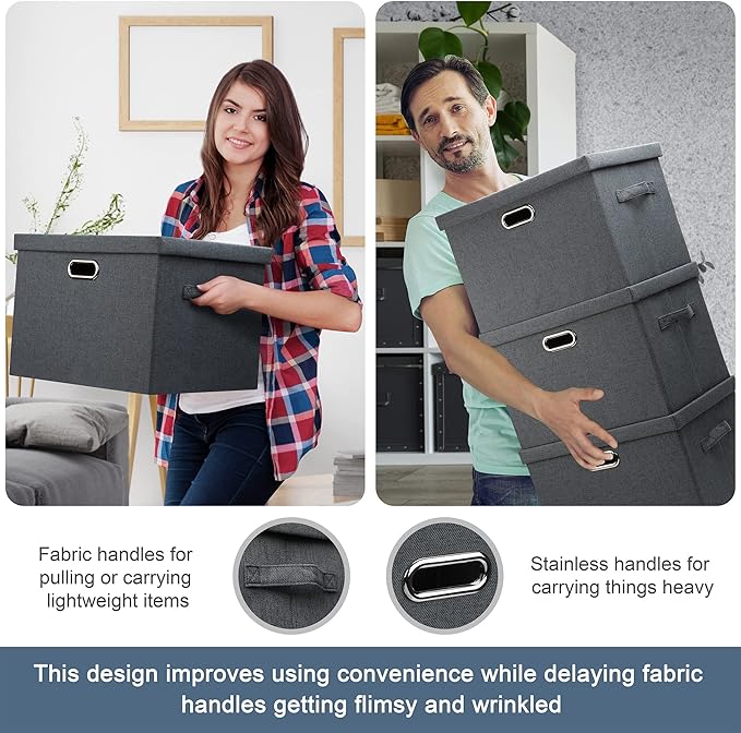 Graciadeco Large 17 36 Quart Collapsible Stackable Storage Bins with Lids 5 Packs Dark Gray Foldable Fabric Closet Storage Boxes with Lids Heavy-duty Linen Cube Baskets(17 x 12 x 11)