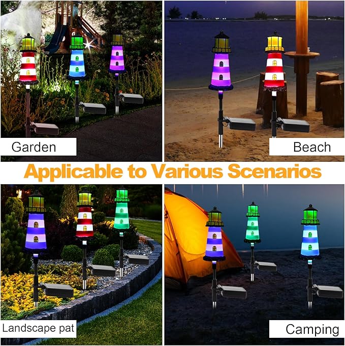 Solar Powered Waterproof Garden Lights 4 Pack – Lighthouse Design for Outdoor Garden Lighting Backyard Decorations &amp DIY Backyard Patio Must-Have for Patio Lovers