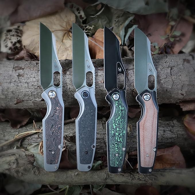 KANSEPT Tuckamore Camping Pocket Knives for Men 8.12in Folding Knives with 3.54in Stonewashed CPM 20CV Material and Titanium Green Carbon Fiber Handle for Outdoor Tactical Survival K1052A3