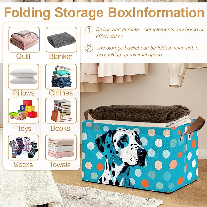 Storage Bin with Handles Blue-Spotted Dog Cute Animal Collapsible Laundry Baskets for Books Laundry - Use in Nursery Closet Organizers and Storage Blanket Basket