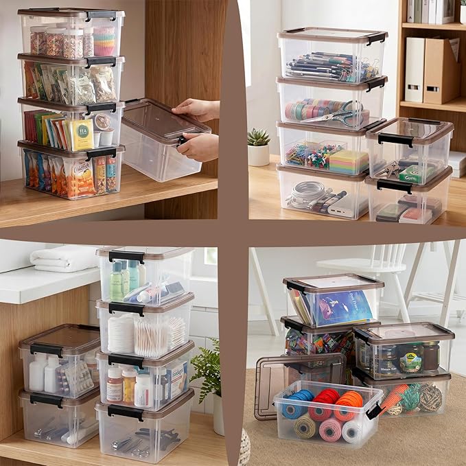Nicunom 8 Packs Small Storage Bins with Lids 3.2 QT Clear Storage Latch Box Plastic Storage Bins Stackable Storage Containers for Organizing