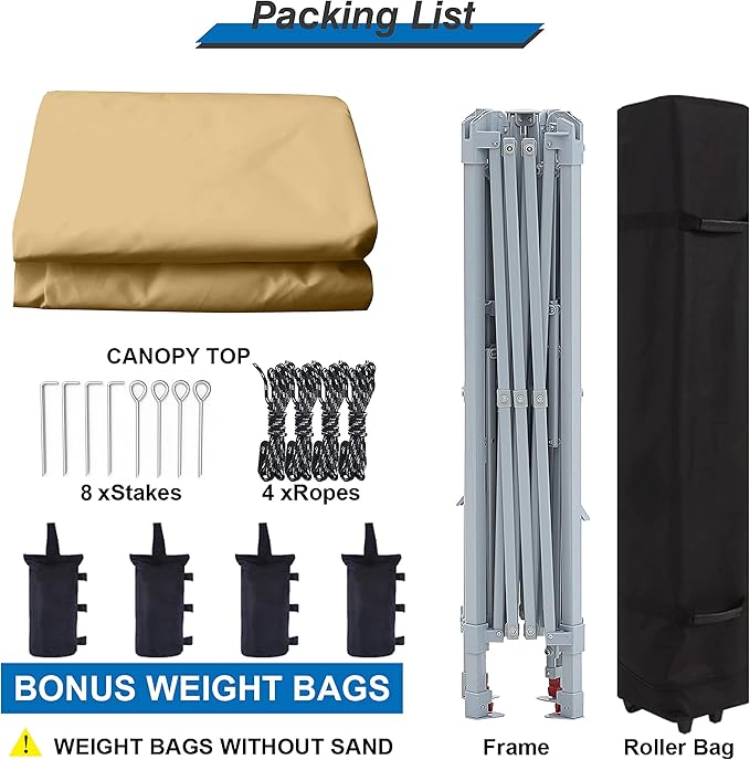 MASTERCANOPY 13x13 Pop-Up Canopy Tent Instant Shelter Outdoor Canopy with Wheeled Bag (Brown&ampKhaki)