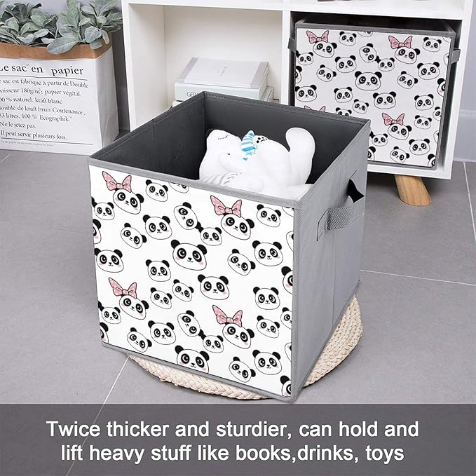 Collapsible Storage Cube with Handles Pandas Animal Space-Saving Foldable Organizer Bin for Bookshelf Cabinet Perfect for Small Apartments &amp Dorms