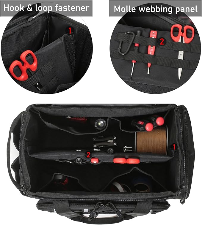 15-Inch Tool Bag Multi-purpose Tool Organizer Bag For Men with Shoulder Strap Tactical Range Bag Work Tote for Repairman Carpenters Handymen (Black)