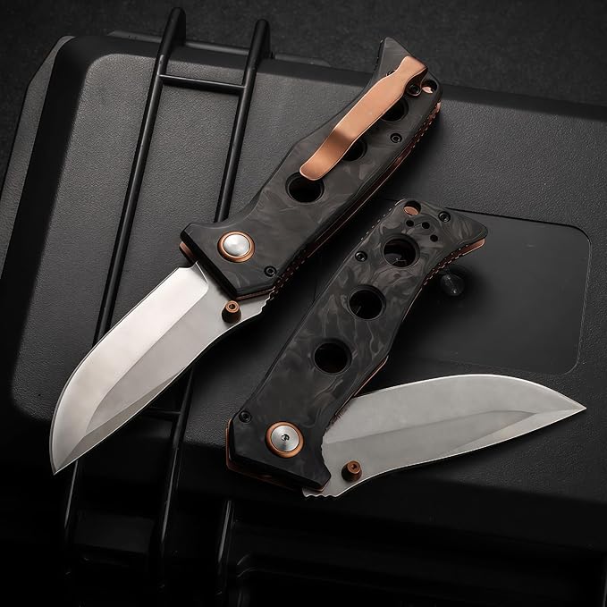 Pocket Knife for Men Hunting &amp Knives &amp Tools HRC60 Carbon Fiber Handle Folding Knife Lightweight Outdoor Knife for Backpacking Gifts for Hunters Men who have Everything Gifts for Guys