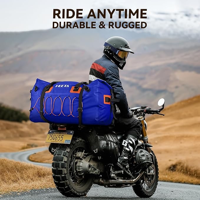 HEETA Waterproof Duffel Bag Motorcycle Dry Bag Backpack 60L/80L Extra Large Rolltop Travel Duffle Bags with Straps &amp Handles for Kayaking Rafting Boating Canoeing Camping Gym Beach Cruise Ship