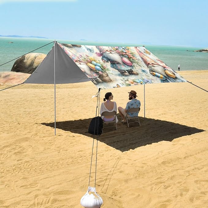 Gnomes with Easter Eggs Beach Tent Sun Shelter Set UPF50+ UV Protection 10.5 x 9.19 FT Camping Shade Canopy with Sandbags Sand Anchors Carrying Bag and Others