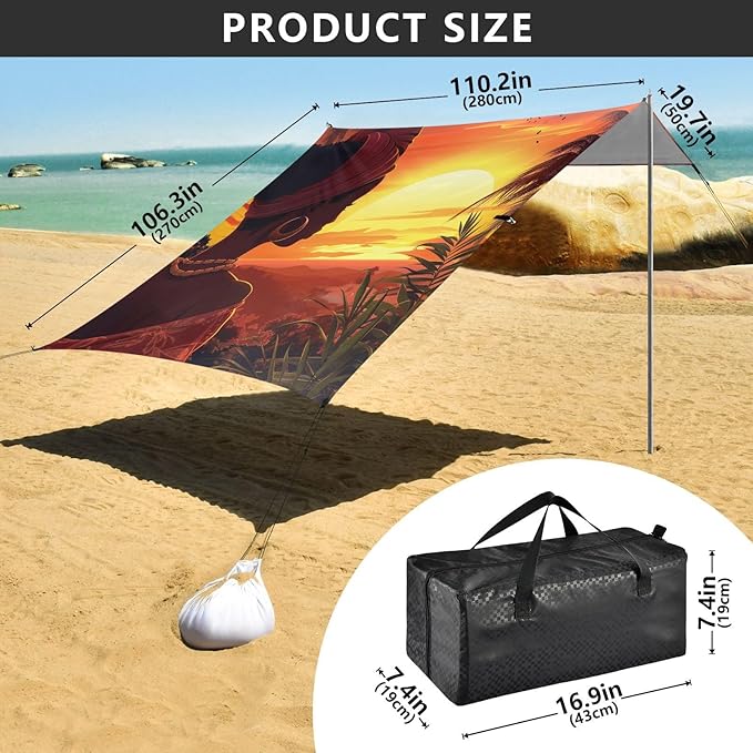 ALAZA Cartoon Beautiful African Woman Sunset Palm Tree Beach Tent Sun Shelter Portable Canopy Sunshade for Outdoor Camping Picnics Backyard Fun 10x9 ft