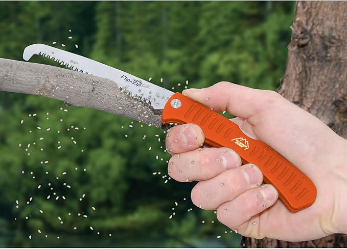 Outdoor Edge 4.4 Flip N' Zip Saw - Lightweight Folding Aluminum Handle Outdoor-Hunting Saw with 65Mn Spring Steel Blade and Triple Ground Teeth for Bone and Wood with Nylon Sheath