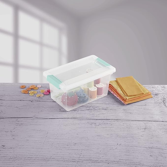 Sterilite Medium Clip Box Stackable Small Storage Bin with Latching Lid Plastic Container to Organize Office Crafts Clear Base and Lid 4-Pack