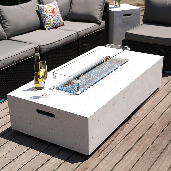 NAGA HABNA Propane Fire Pit Table Outdoor Fire Table (50000 BTU) Gas Fire Pit for Garden Pool Backyard (Spotted White 56 L * 28W * 13H)