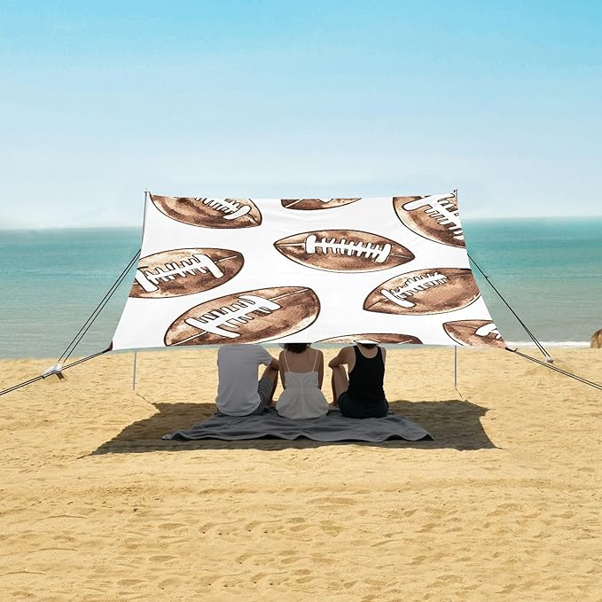 ALAZA Football Brown Helmet Pattern Beach Tent Sun Shelter Portable Canopy Sunshade for Outdoor Camping Picnics Backyard Fun 10x9 ft
