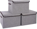 Bagnizer Large 17 42 Quarts Collapsible Stackable Storage Bins with Lids [3-Pack] Foldable Fabric Linen Storage Boxes Cube Closet Organizer Baskets with Label for Home (16.7 x 12 x 12 Gray)