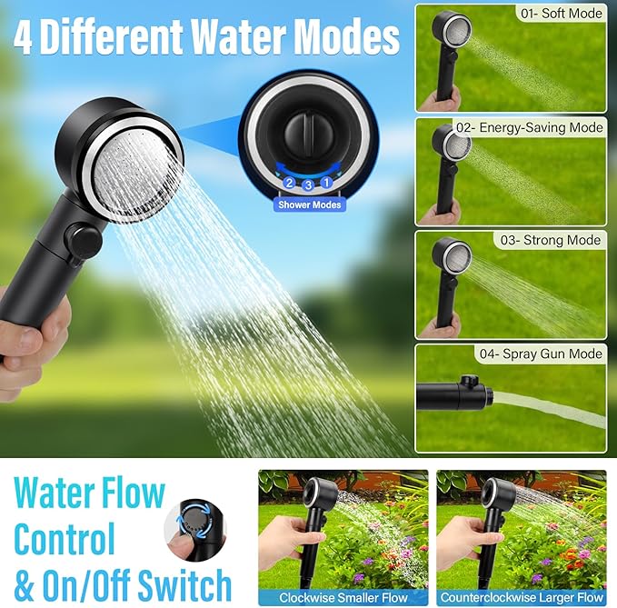 8000mAh Portable Camping Shower 10-Speed Camp Shower Pump LED Display 4 Spray Modes IPX8 Waterproof Outdoor Shower Kit for Hiking Travel Pet Car Wash