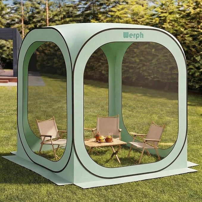 Werph 6x6 Pop Up Screen Tent Mosquito Net Gazebo UV Resistant Roof Waterproof Screen Canopy Quick Setup Outdoor Shelter for Backyard Patio Garden Picnic Camping and Events Green