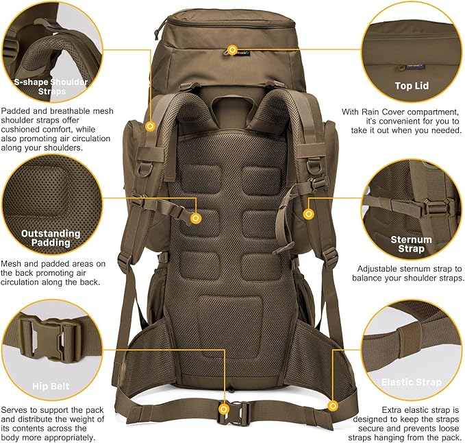 Mardingtop 60L Hiking Backpack+ Molle Tactical Utility Pouch