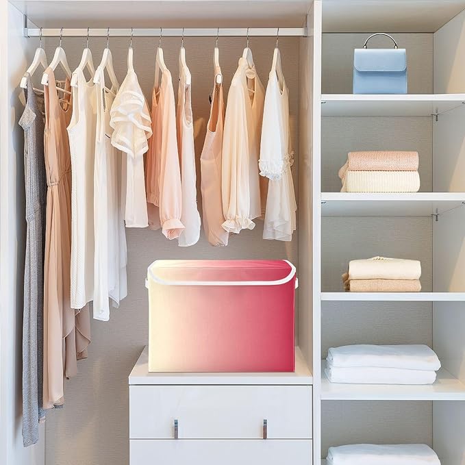 Red Gradient Storage Box with Lid Foldable Bedroom Storage Organizers and Storage for Home Studyroom Home Decor