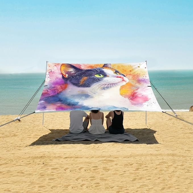 ALAZA Watercolor Cute Cat Beach Tent Sun Shelter Portable Canopy Sunshade for Outdoor Camping Picnics Backyard Fun 10x9 ft