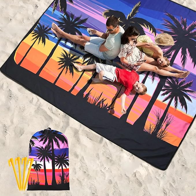 Beach Blanket Waterproof Sandproof Beach Mat 79 X 83/10'x9'for 2-8 Adults Quick Drying Outdoor Picnic Mat Beach Accessories for Travel Camping Hiking