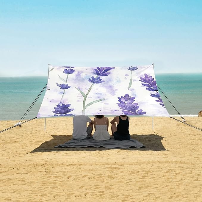 ALAZA Lavender in Watercolour Style Beach Tent Sun Shelter Portable Canopy Sunshade for Outdoor Camping Picnics Backyard Fun 10x9 ft