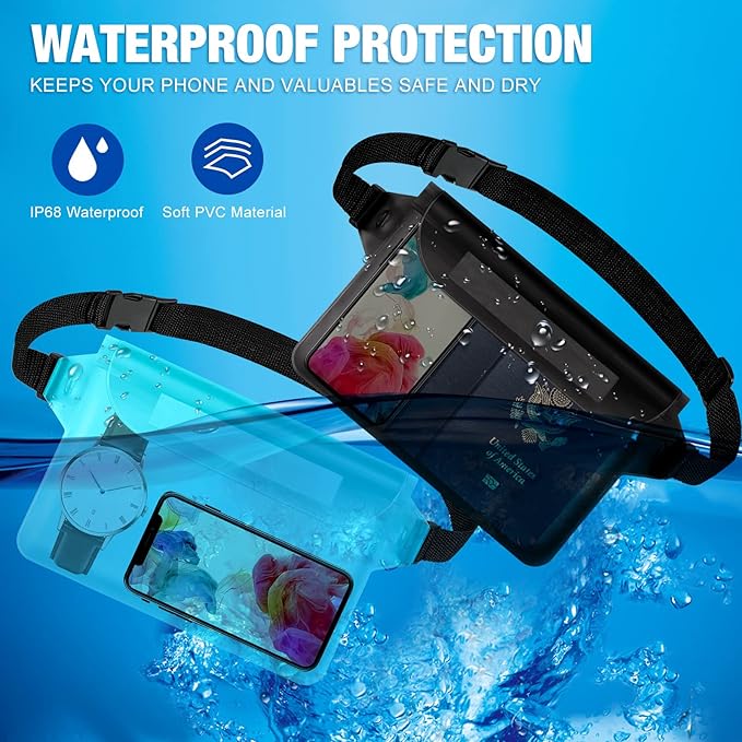 24 Pcs Phone Waterproof Pouch Bag with Waist Strap Waterproof Fanny Pack Keep Your Phone and Valuables Safe and Dry for Beach Accessories Kayaking Swimming Boating Snorkeling Pool Water Park 12 Color