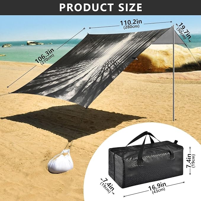 Black Forest Beach Tent Sun Shelter Set UPF50+ UV Protection 10.5 x 9.19 FT Camping Shade Canopy with Sandbags Sand Anchors Carrying Bag and Others