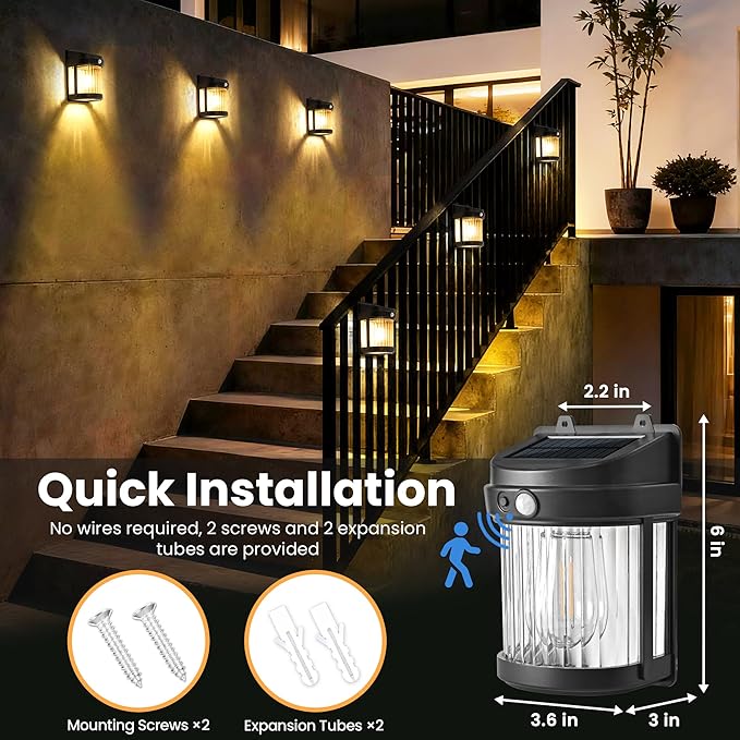 PEVOROS Solar Fence Lights 8 Pack Solar Motion Fence Deck Lights Outdoor 3 Modes for Step Wall Step Shed Patio Front Door Garage (6x3.6x2.2 inch)