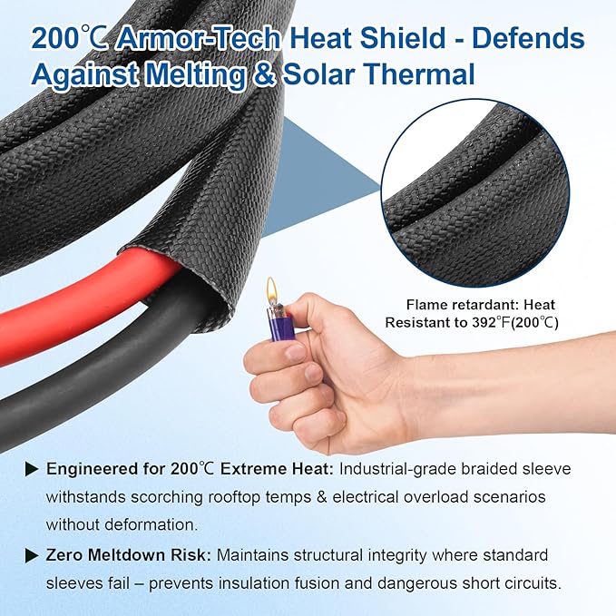 10AWG Solar Cable - 8FT Solar Panel Extension Cord 10 Gauge PV Wire with Flame Retardant Protective Sleeving Female &amp Male Waterproof Connector for RV Photovoltaic Systems Solar Panels (8 Feet)