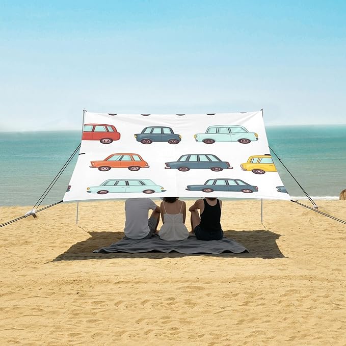 ALAZA Funny Cartoon Car Beach Tent Sun Shelter Portable Canopy Sunshade for Outdoor Camping Picnics Backyard Fun 10x9 ft