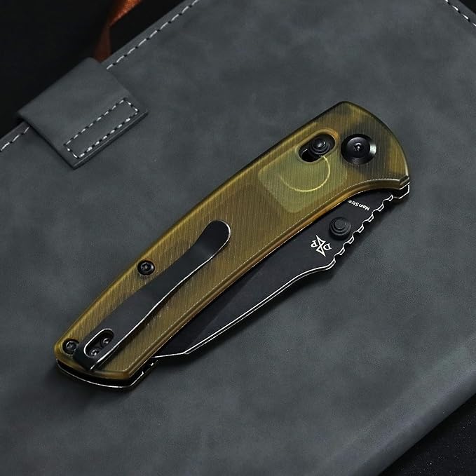 KANSEPT Main Street Pocket Folding Knife 3.36''Black Ticn Coated 154CM Sharp Blade Yellow PEI Handle with Axis Lock Thumb Stud Perfect Clip for Camping Fishing Gift Everyday Carry T1015v8