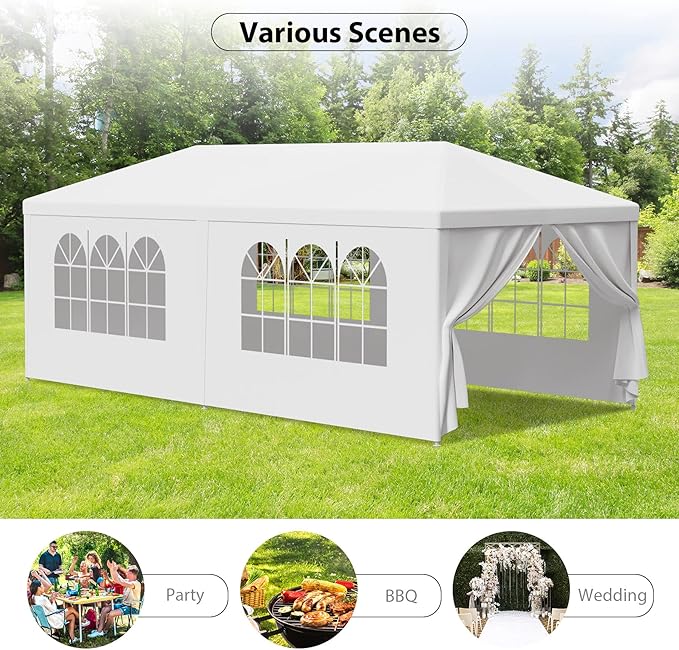 HomGarden 10'x20' Outdoor Canopy Tent Camping Gazebo Storage Shelter Pavilion Cater for Party Wedding Events BBQ w/4 Removable Enclosure Sidewalls &amp 2 Zippered Doorways