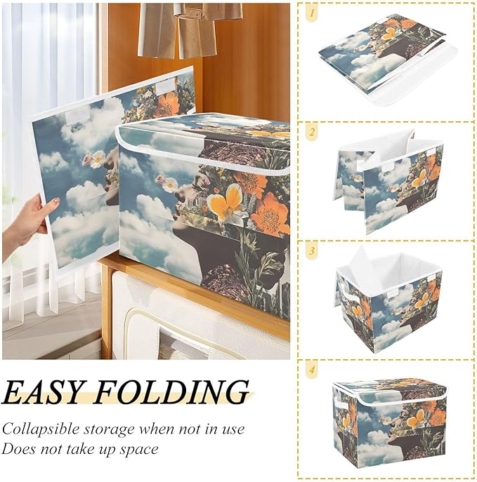 AIXIWAWA Lidded Storage Cube (Abstract Woman) Fabric Foldable Closet Bins with Flip Lid and Handles Organizer Basket Container 16.5 x 12.6 x 11.8 IN