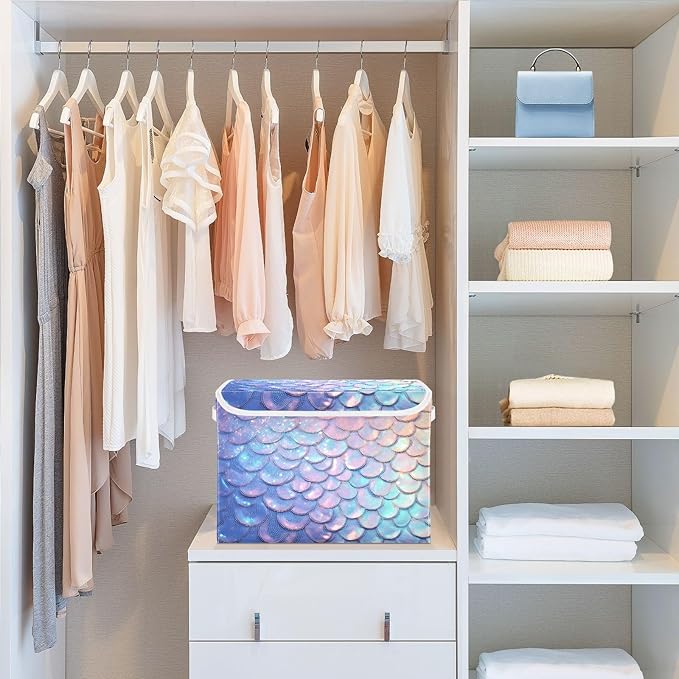 Fish Scale Gradient Glitter Decoration Sequins Peach Purple Blue Cyan Yellow Storage Bins with Lid Stackable Book