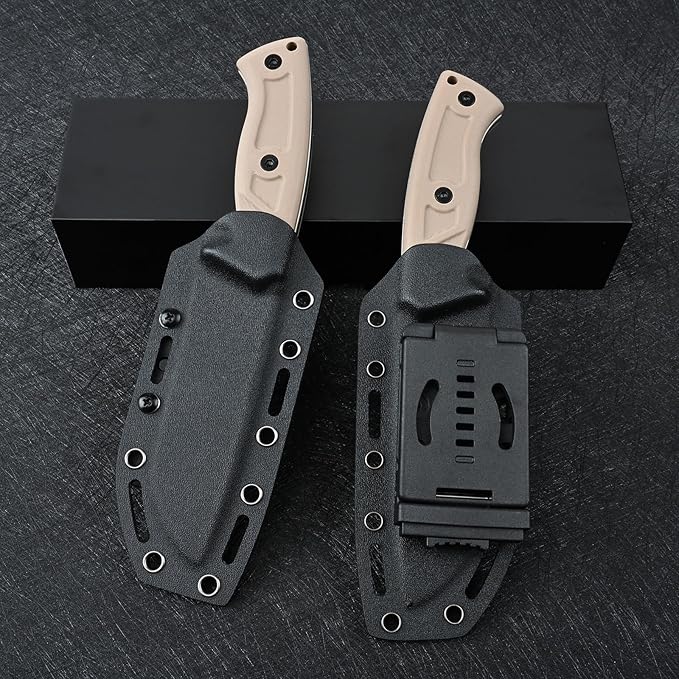 Knives 14C28N Steel Tactical Fixed Blade Knife with kydex sheath G10 Handle for Men EDC Outdoor Camping Survival Hunting (Black stone wash+khaki G10)