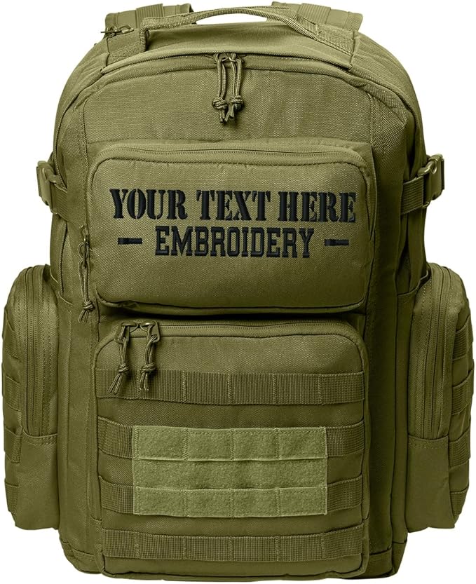 Tactical Gear bag Heavy Duty Duffel Gym bag/Tactical Backpack Custom Embroidered with your own text (Olive Drab Green Backpack)