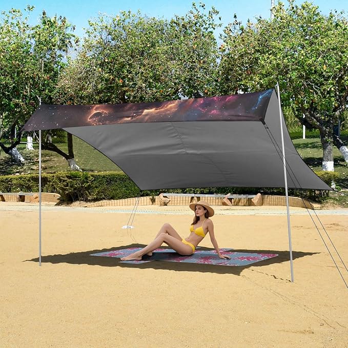 ALAZA Black Hole Nebula Beach Tent Sun Shelter UPF50+ Protection Beach Shade Canopy w/ 4 Sandbags for Outdoor Camping Fishing Backyard Fun Picnic 10x9 ft