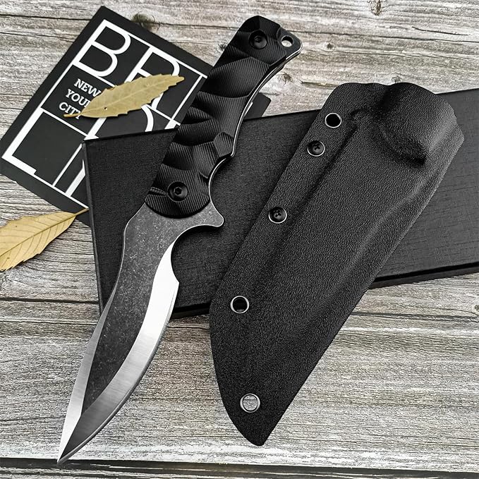 9.4 Outdoor Full Tang Fixed Blade Knife with Kydex Sheath 3.77 8Cr13mov Steel Blade G10 Handle Utility EDC Knife for Camping Hiking Fishing Survival Gift